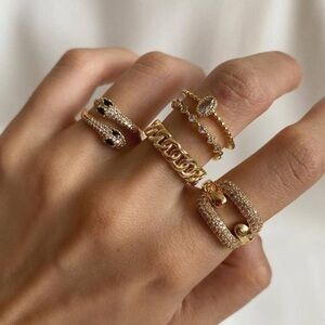 Gold and Black 5pc Snake Rhinestone Women's Ring Midi Set